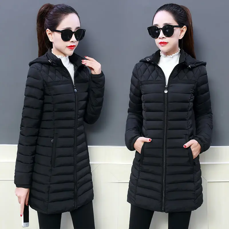 Winter Women\'s Hooded Clothing Parka Cotton Jacket Middle-aged Female Slim Coat Mother Warm Mid Long Outwear Comfort Casual Tops