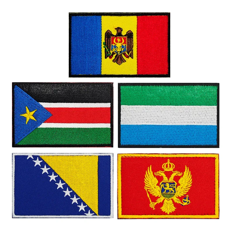 South Sudan Embroidered Patches Bosnia Sierra Leone Montenegro Hook&Loop Badges National Flag Cloth Bag Hat Decoration Stickers