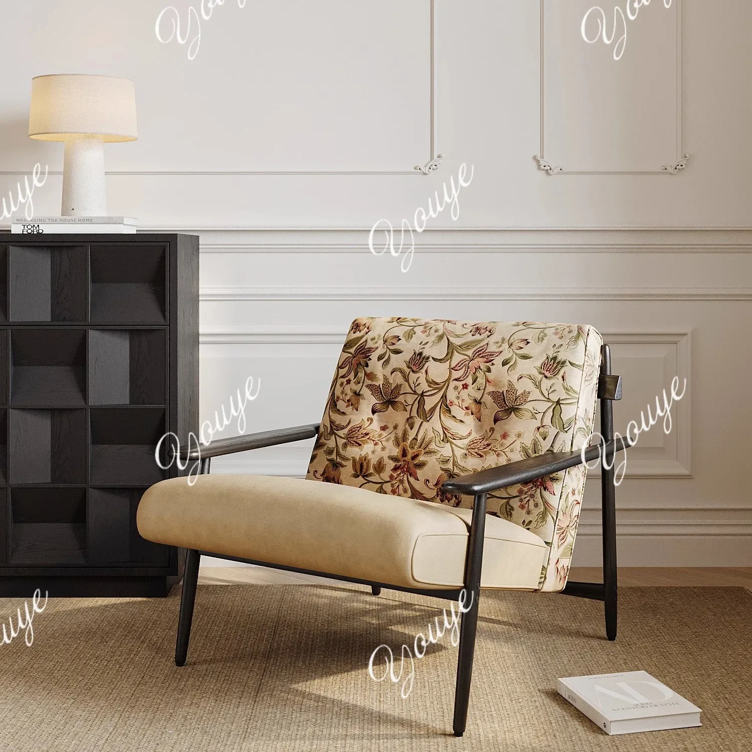 

J Italian Minimalist Sofa Chair Modern Minimalist Designer Solid Wood Leather Fabric Living Room Single Sofa Chair