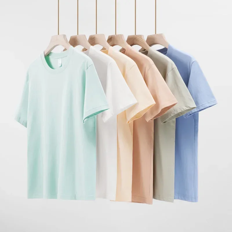 Men's 230g Heavy Cotton Short-sleeved T-shirt Men Pure Cotton Loose Solid Color Bottoming Shirt Trendy Man T-shirt Tops Clothes