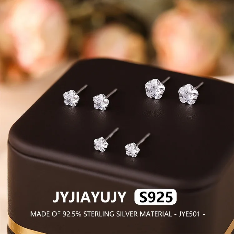 

JYJIAYUJY 100% цельно оригинальные серьги-гвоздики из стерлингового серебра S925, 4/5/6 мм, циркон с четырьмя когтями, цветок, ювелирные изделия, подарок на каждый день JYE501