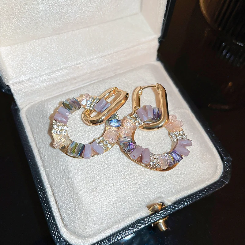 ZAKOL Elegant Rhinestone Zircon Drop Earrings Golden Circle Dangle Earrings for Women Simple Fashion Round Earring Jewelry image 6