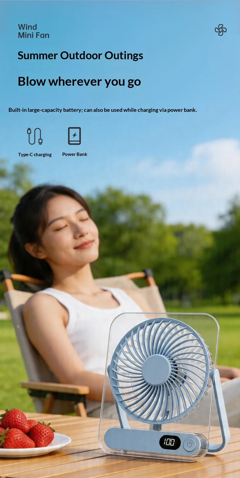 2026 High-Speed Ice Cooling Handheld USB Fan Adjustment Super Long Battery Life Mini Portable Wearable Outdoor