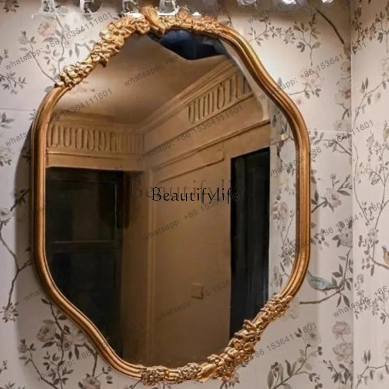 

French retro bathroom vanity mirror wall hanging European carved bathroom vanity mirror wall hanging