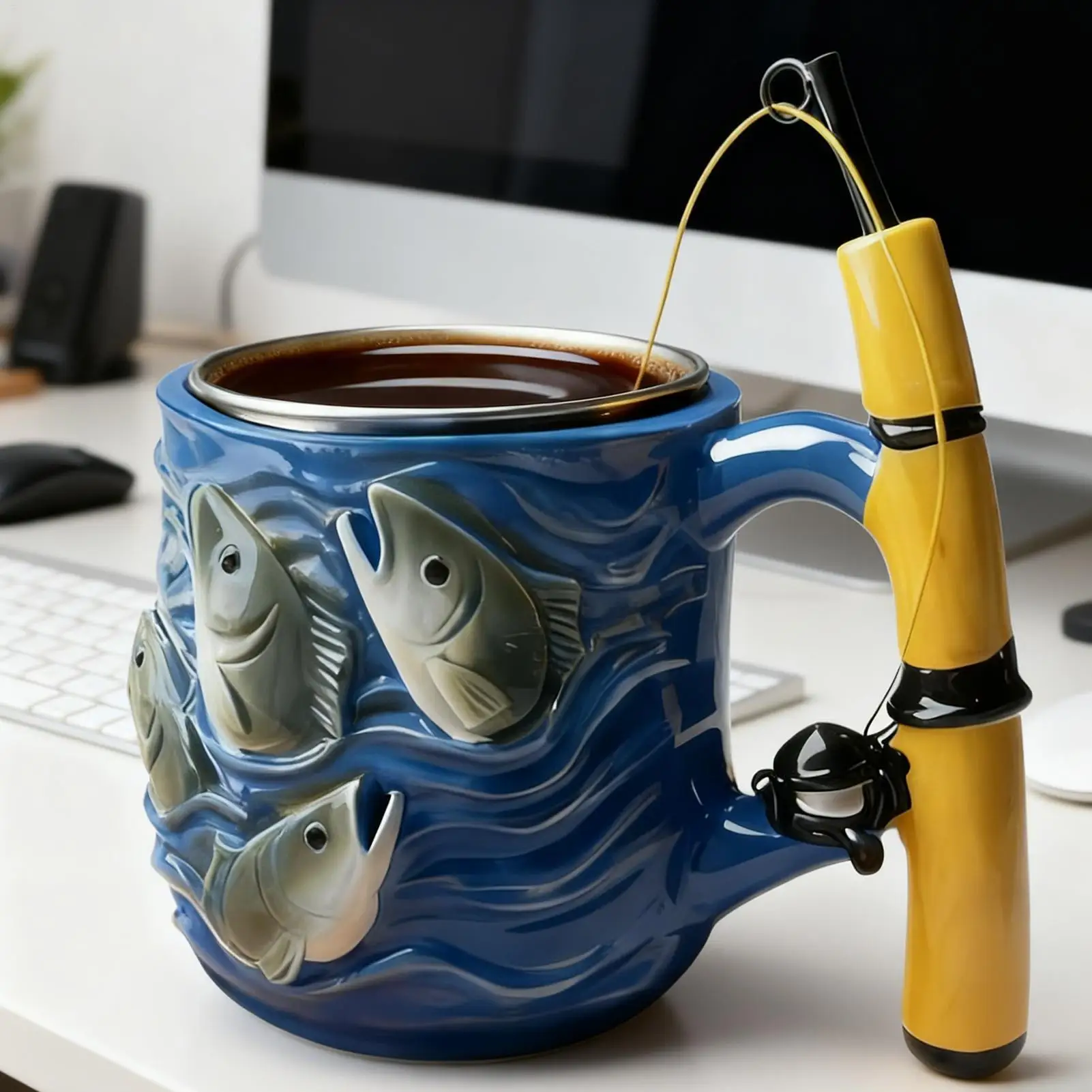 Kaffeetasse 100 ml Edelstahl Tassen Angeln Seltene Kaffeetassen Angelrutengriff Home Party Camping Bier Trinkutensilien