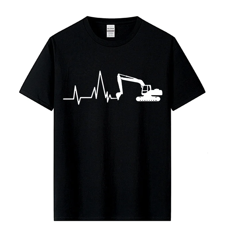 New Summer Excavator T Shirts Men Short Sleeve Cotton Heartbeat of Excavator T-shirt Man Clothing Camisetas Shirt