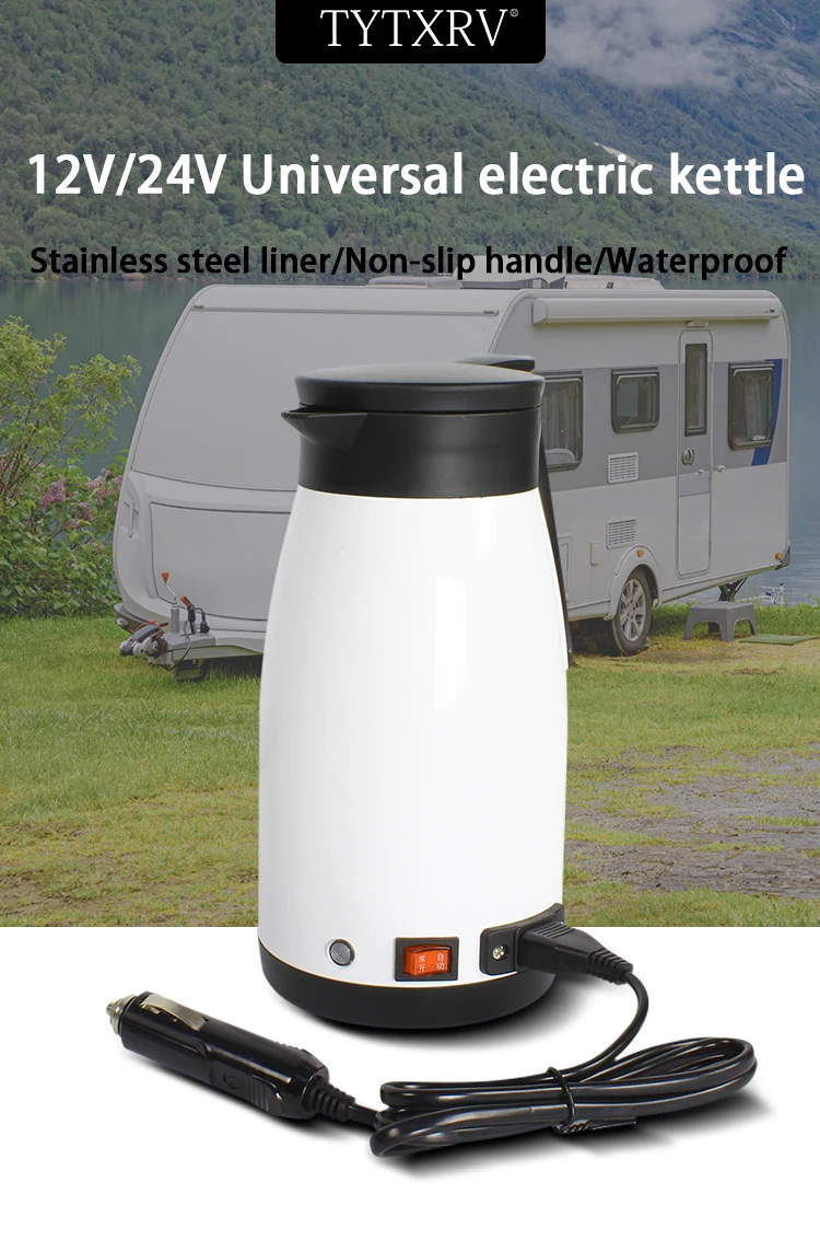 

TYTXRV 12/24 В 680 мл Кемпер Автомобиль Грузовик Чайник для автофургона Автомобильный электрический чайник из нержавеющей стали с подогревом для горячей воды, чая, кофе