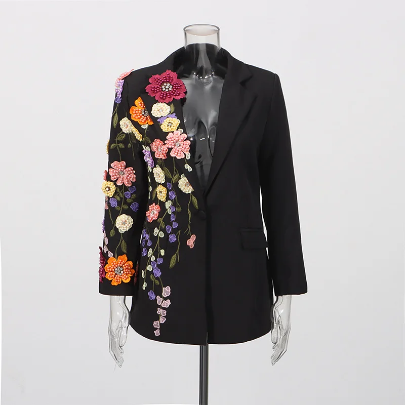 2026 New Style Solid-Color Floral Embroidery Design Luxury-Looking Women's Suit with Jacket women clothing