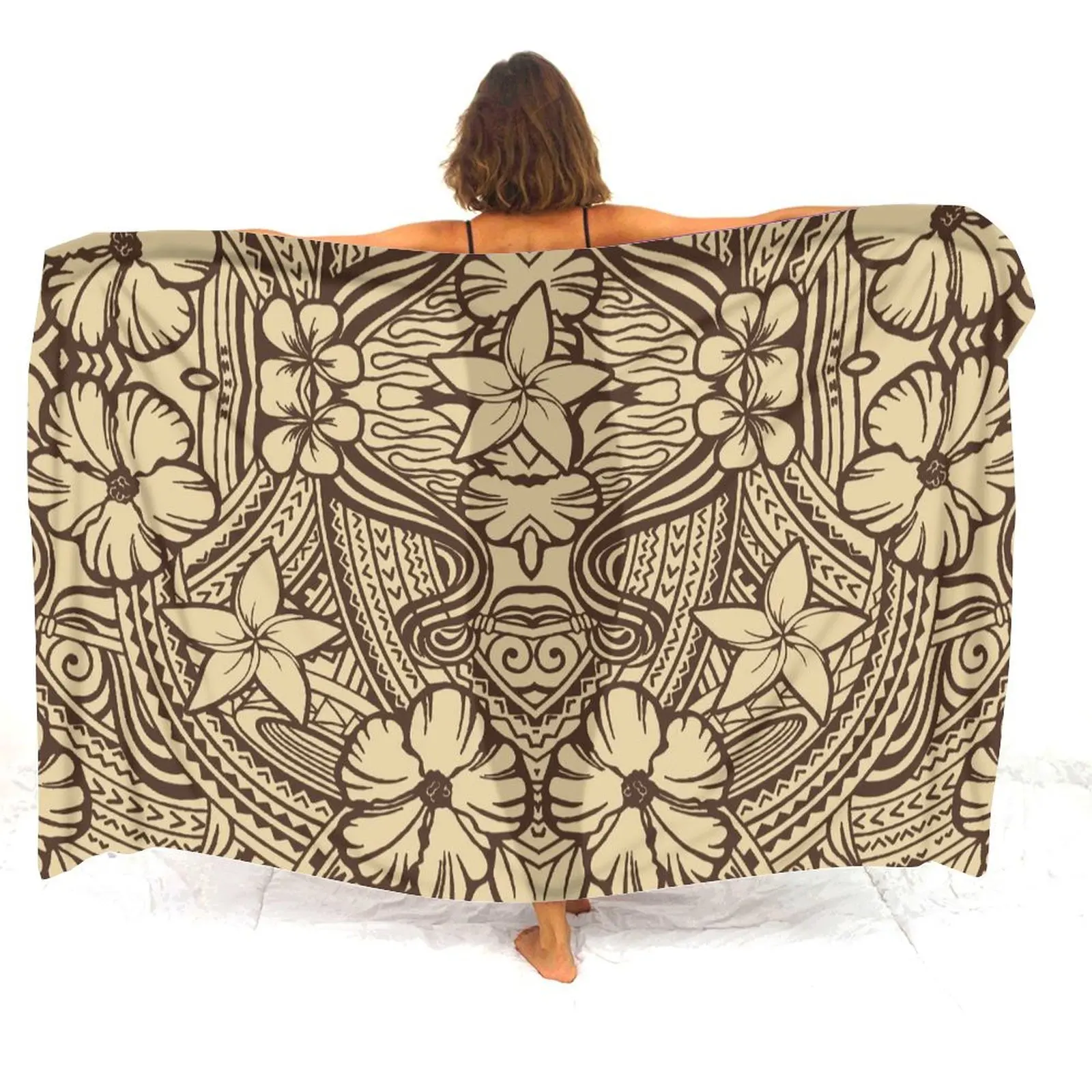 Ladies Sarong Custom Wholesale Summer Soft Shawl Seaside Holiday Coat New Hot Selling Polynesian Vintage Tribal Ethnic Print