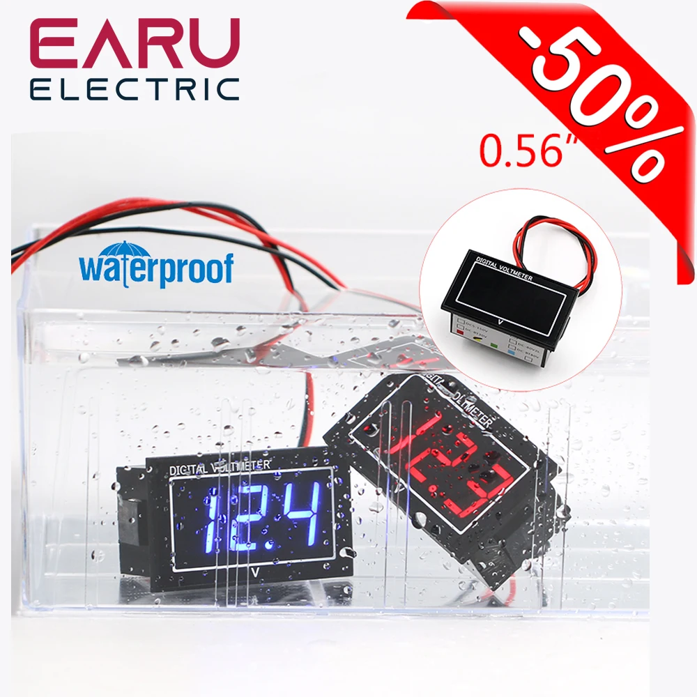 Waterproof Digital Voltmeter DC 2.5-30V 5-130V 0.56 Inch LED Voltage Meter Tester for Car Motorcycle Boat Battery Monitor