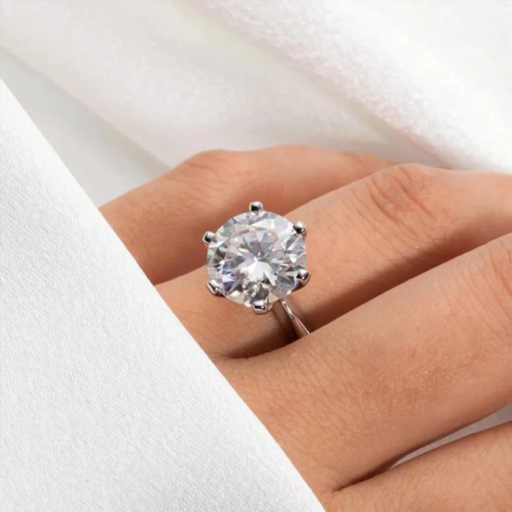 0.5‑10ct Round‑Cut Moissanite Wedding Ring for Women, Classic 6‑Claw GRA‑Certified, 925‑Silver 18k‑Gold‑Plated Engagement Band, Fine Jewelry, Ideal Gift for Her