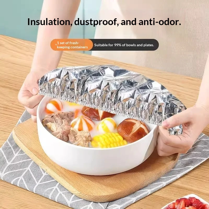 Reusable Elastic Aluminum Foil Food Cover Bowl Lid Heat Insulation Fresh Keeping Cover for Kitchen Microwave Picnic Food Storage