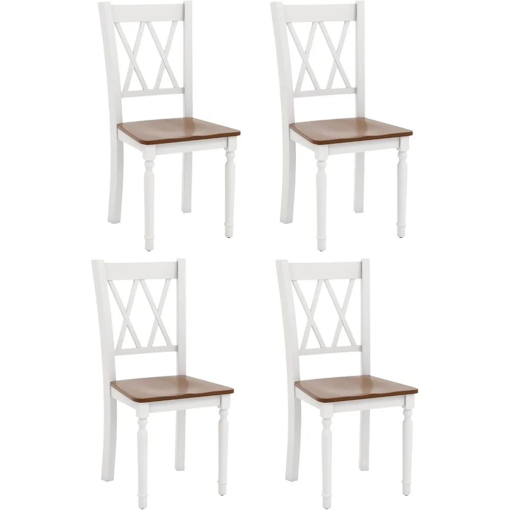 

Dining Room Chairs Set of 4 White - Wooden Farmhouse Kitchen Chairs with Rubber Wood Seat, Acacia Wood Legs Heavy Duty Wood