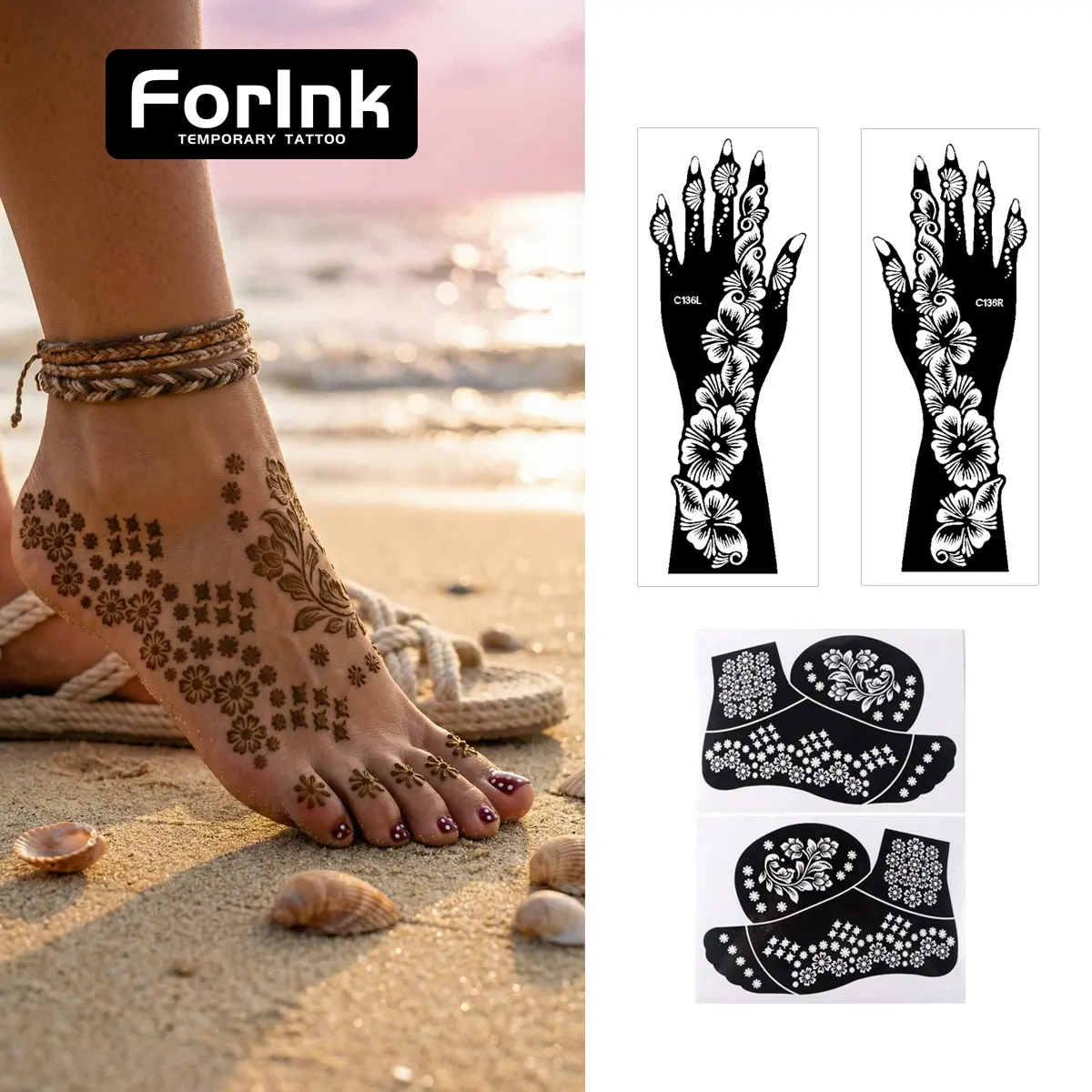 

Многоразовые трафареты для хны в восточноиндийском стиле, шаблоны для тату на теле, руках, ногах, для свадьбы, Рамадана, Нового года, для невесты