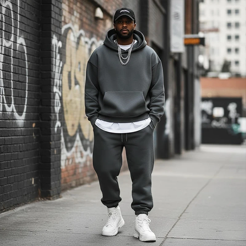 

High Street Solid Color Fashion Pullover Y2K Men's Rock Pocket Casual Sweatpants Winter Hoodie Retro Harajuku Vintage Sweatshirt