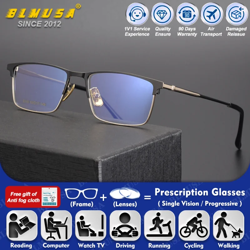 

BLMUSA (M) Casual Retro Style Square Design Multifocal Glasses Men Photochromic Myopia Hyperopia Prescription Optical Eyeglasses