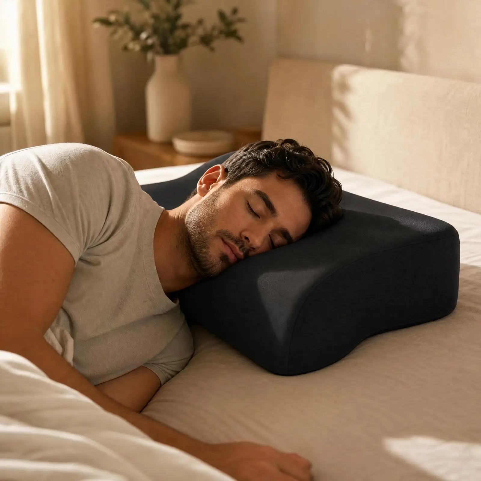 Ergonomic Pillow with Removable Washable Cover Slow Rebound Contoured Neck Support Pillow Pressure-Relieving for Side Sleepers