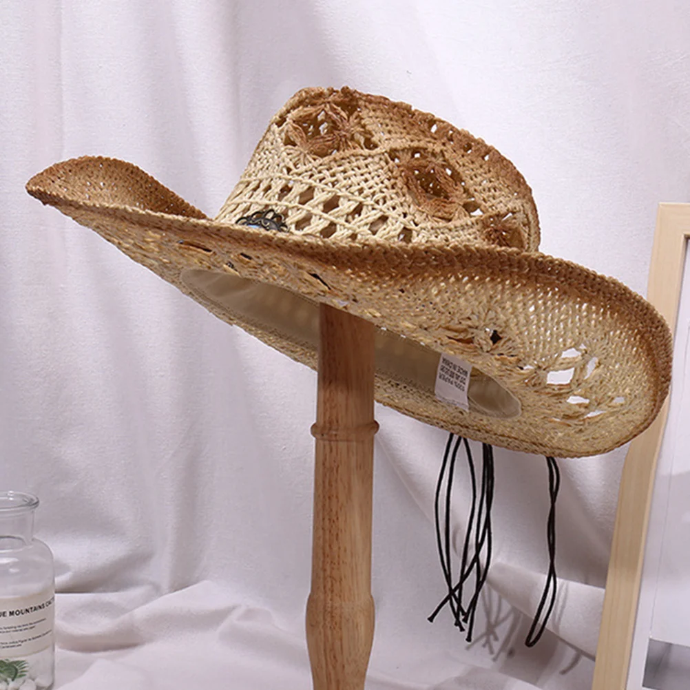 

Cowgirl Hat Straw Cowboy Western Party Hats Sunshade Decoration Khaki Color Lightweight Travel Photo Props Men Women