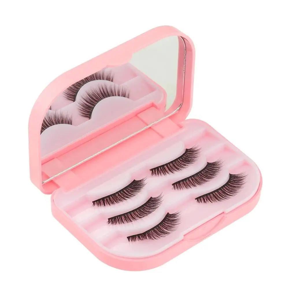 Empty False Eyelashes Storage Box With Makeup Mirror Waterproof 3 Pairs False Eyelash Box Plastic Lashes Container Box Travel