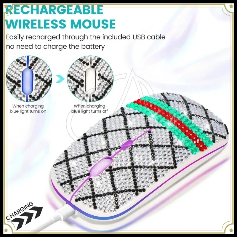 2.4G Bluetooth Dual Mode Rechargeable Wireless Mouse Vintage Color Diamond Design