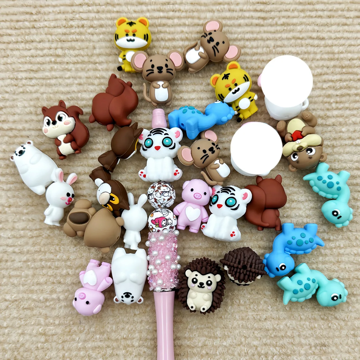 10pcs 3D Cartoon Animal Silicone Focal Beads BPA Free Baby Beads DIY Pacifier Chain Pen Making Keychain Jewelry Accessories