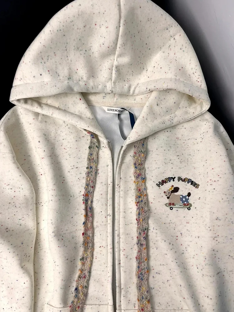 الكرتون التطريز نقطة هوديس المرأة فضفاضة لطيف نمط Preppy طويلة الأكمام الحلو البلوز الخريف Vintage الإناث اليابان Kawaii القمم