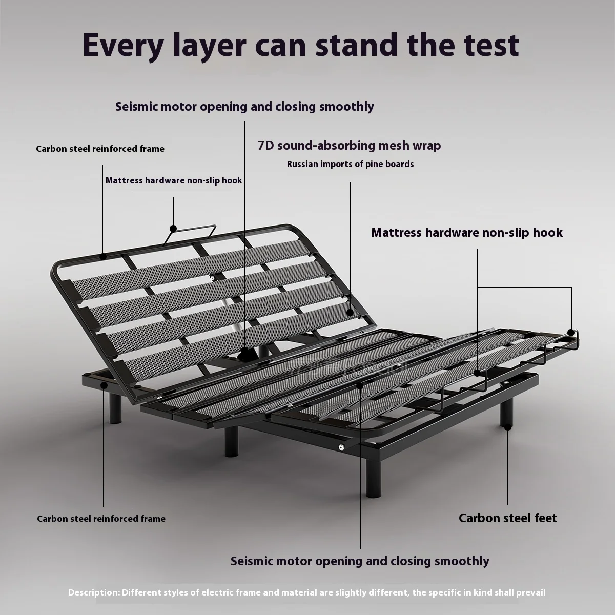 إطار سرير ذكي متعدد الوظائف مع جهاز تحكم عن بعد بحجم كينغ وإطار سرير معدني مقسم وإطار سرير قابل للتعديل لكبار السن #2