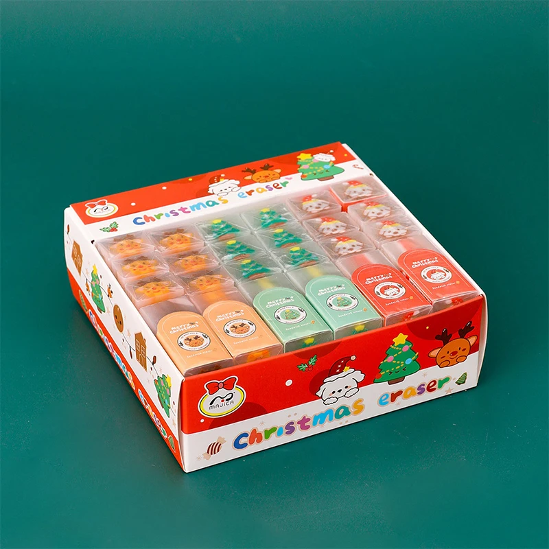 2Pcs Cute Cartoon Christmas Tree Painting Erasers Creative Christmas Theme Erasers Office Supplies Student Stationery Gifts