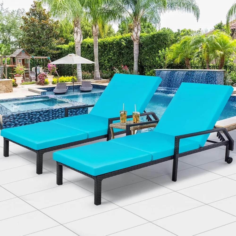 

Chaise Lounge Chairs for Outside Outdoor Lounge Chairs Set of 2, Adjustable PE Rattan Wicker Patio Pool Lounge Chair