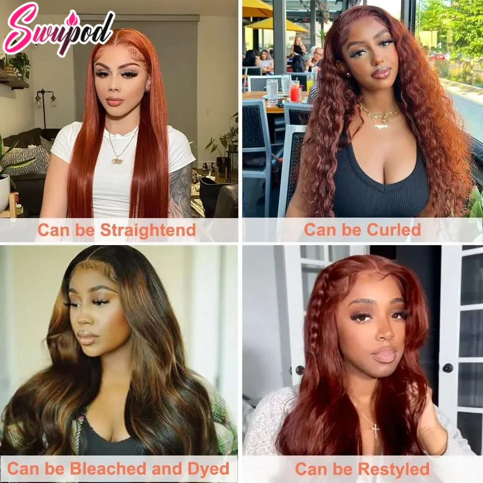 Swupod 13x4 13x6 200 Density Transparent HD Lace Front Wig for Women Body Wave Remy Human Hair 33# Reddish Brown Color Glueless