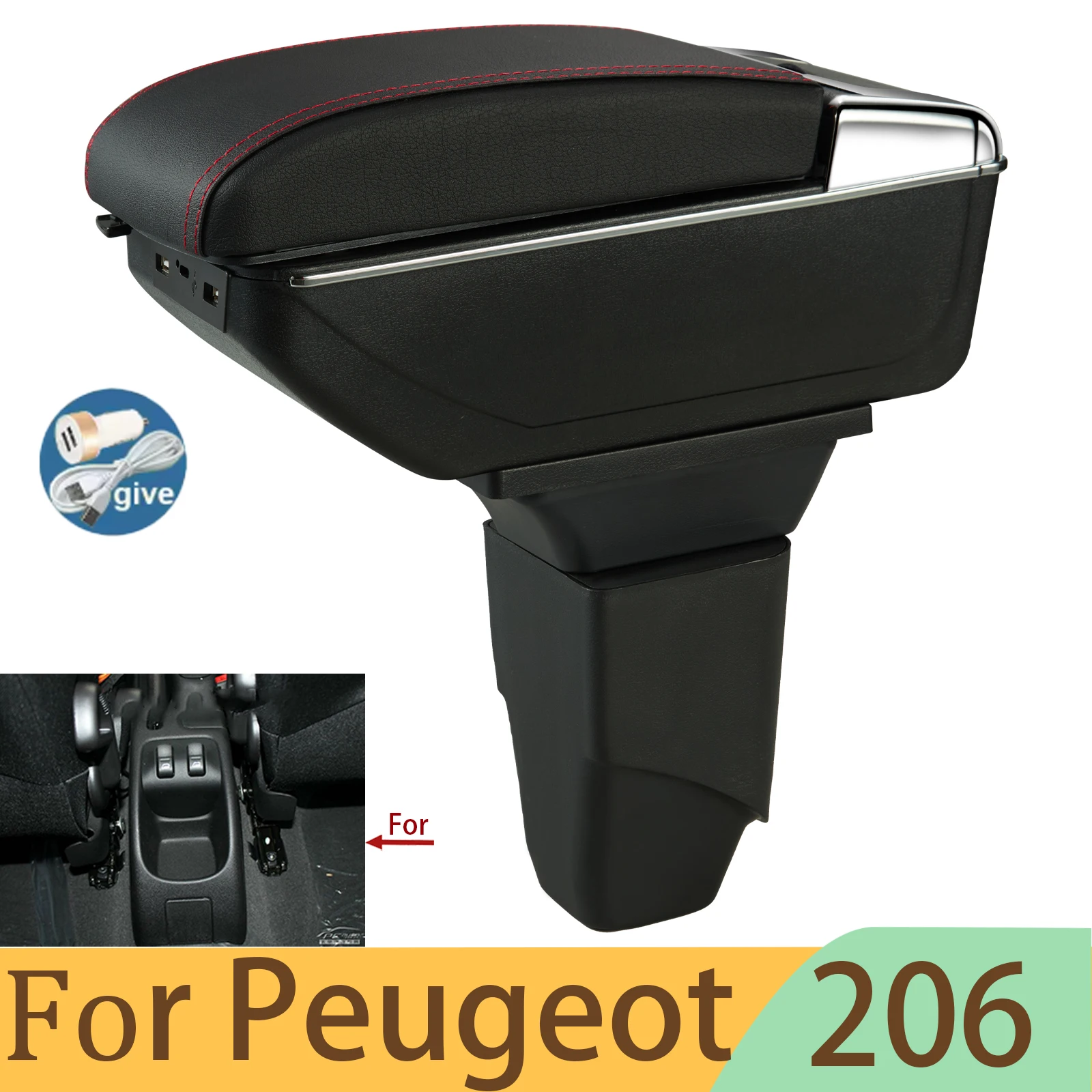 

Для PEUGEOT 206 Подлокотник Для PEUGEOT 206 Автомобильный подлокотник Детали для модернизации Ящик для хранения автомобильных аксессуаров Интерьер со светодиодной подсветкой USB