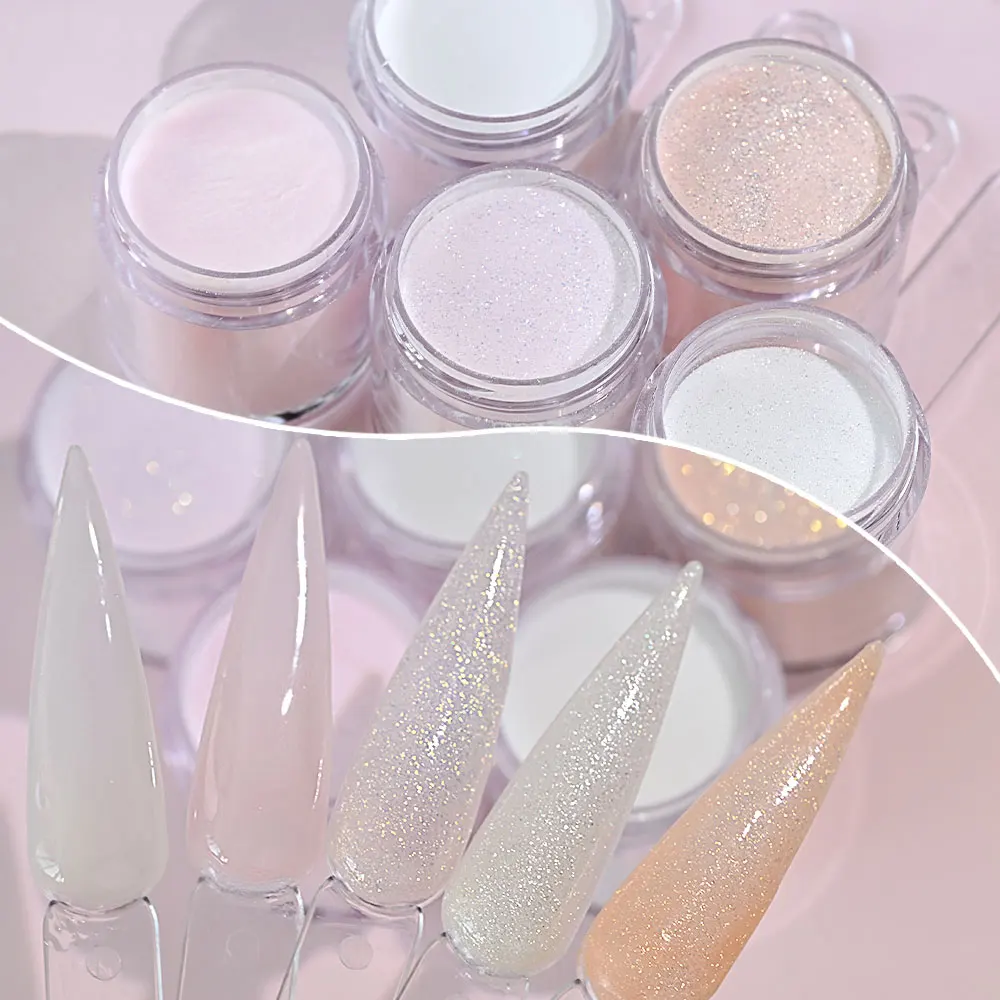 Poudre acrylique pour ongles, 5 pots, brillant, nu, blanc/rose, avec ensemble de paillettes, Flash naturel, rose, français, Extension d'ongles, Carvin