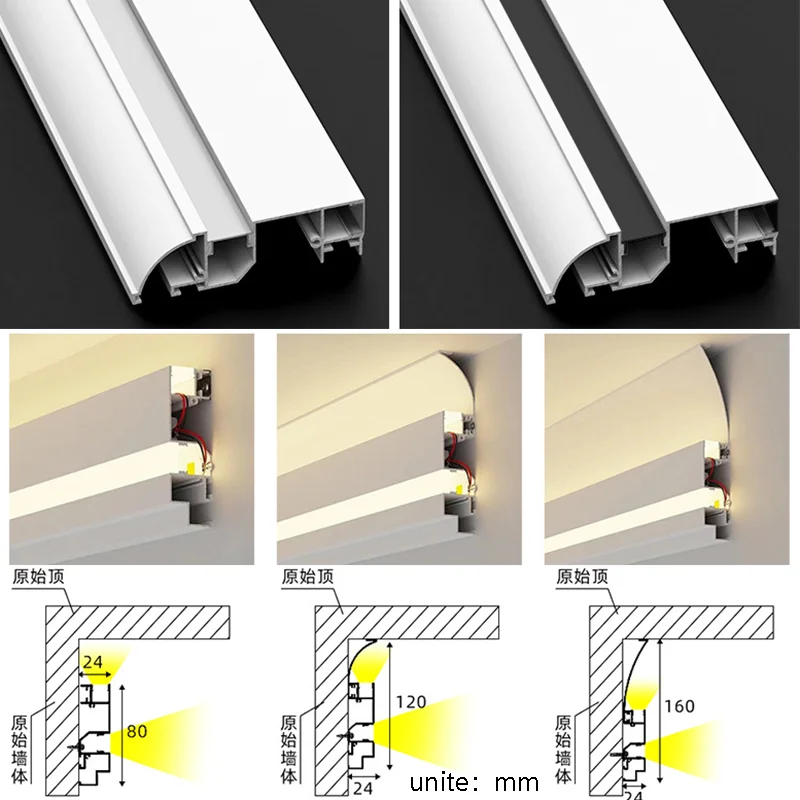 Ceiling Top Corner Aluminum Profile PC Diffuse Channel Up Down Luminous Surface Mounted Wall Washing Linear Hard Strip Light