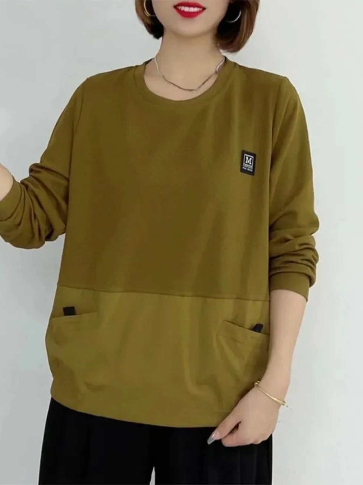 

Женская футболка Faionable Color Blo Mom, свободный повседневный свитшот Long Sve, корейский свитшот Sle Pear, прямой крой