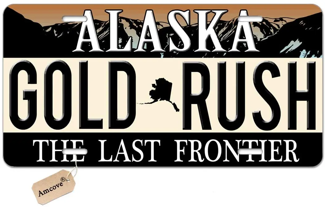 Amcove License Plate Alaska Gold Rush Decorative Car Front License Plate,Vanity Tag,Metal Car Plate