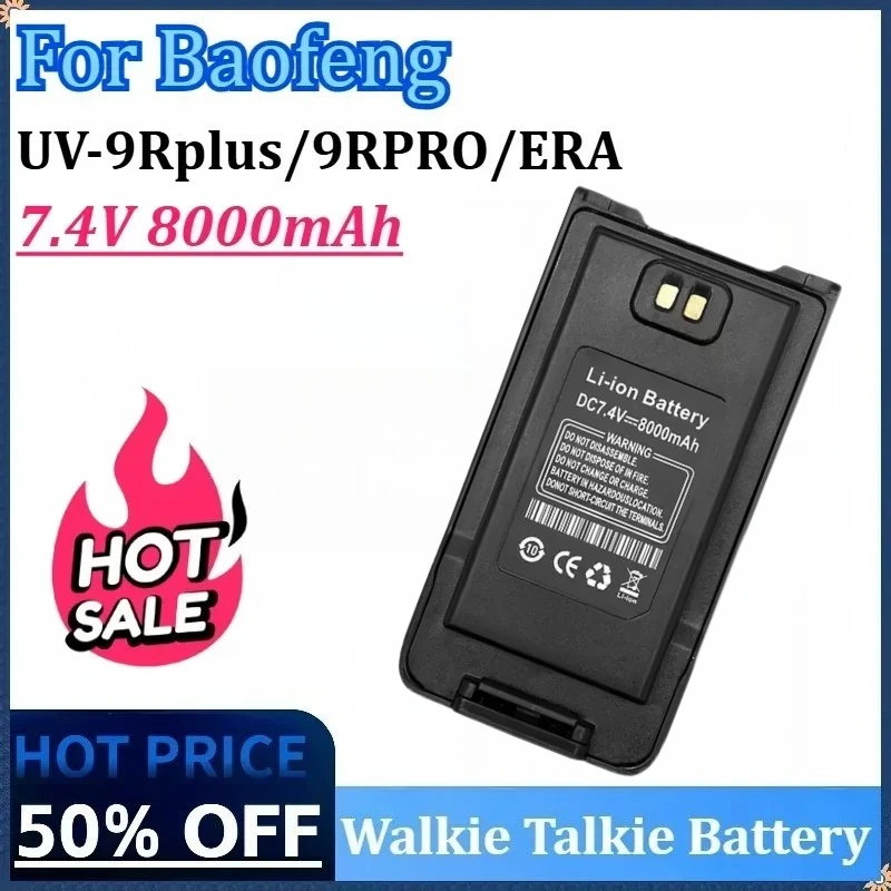 

Walkie Talkie Battery for Baofeng UV-9R Pro 7.4V 8000mAh UV9R Plus Enlarge Battery Type-C Charging BL-9 for GMRS-9R UV-9G Radio