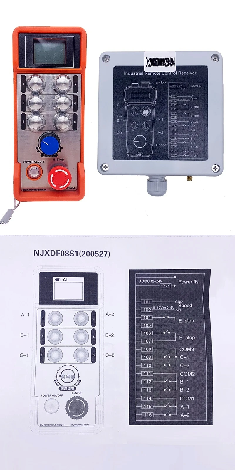 Waterproof wireless industrial momentary push button switches rotate speed remote control CAN 485/232 for crane