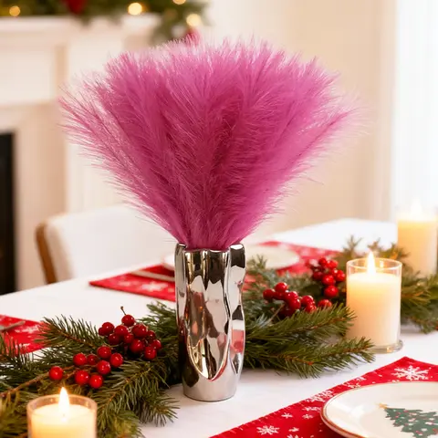 10PCS Rose Artificial Pampas Grass Fake Flowers Faux Pampas Reed for Christmas Wedding Table Centerpieces Party Home Decoration