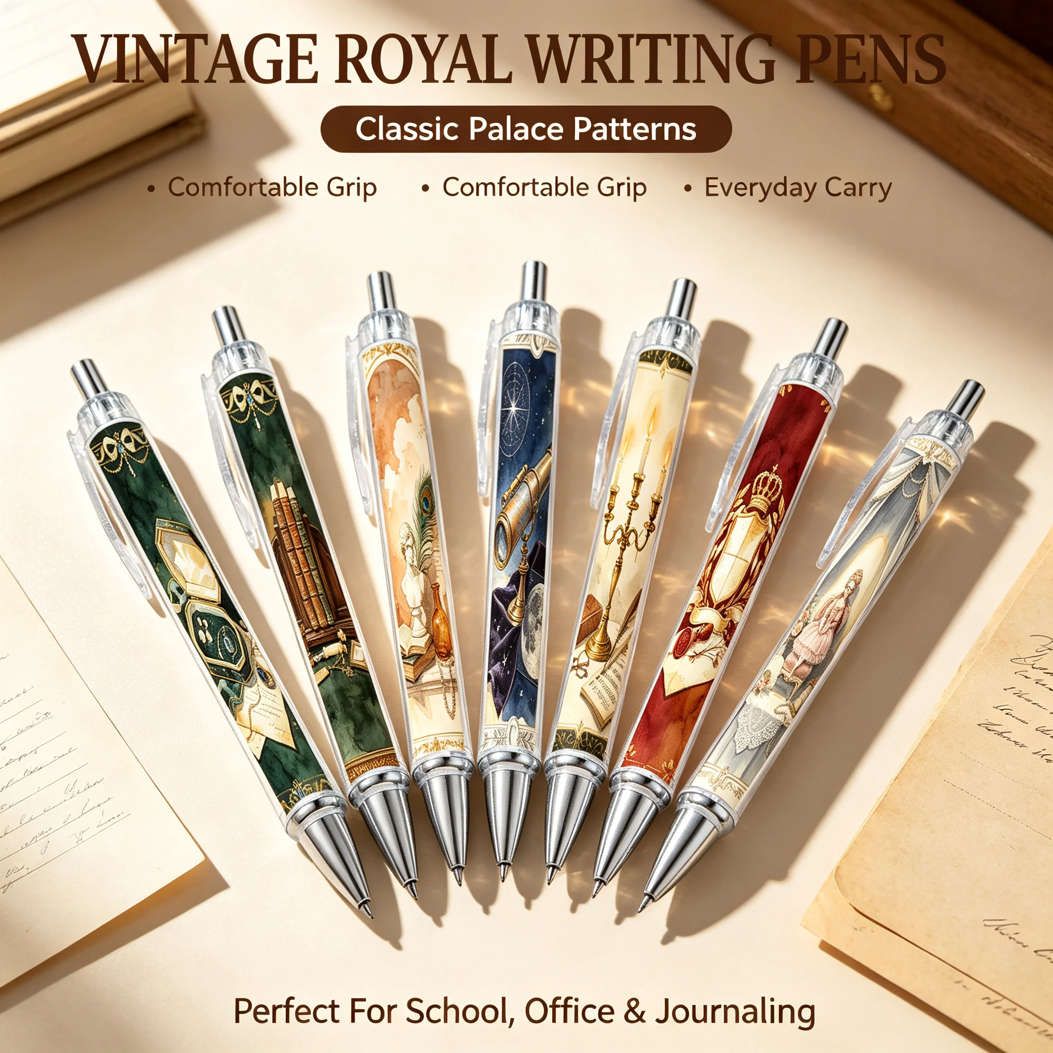 7pcs Retro Letter Writing Quill Pen Writing Instrument Antique Style Paper Roll Holder Cultural Educational Stationery