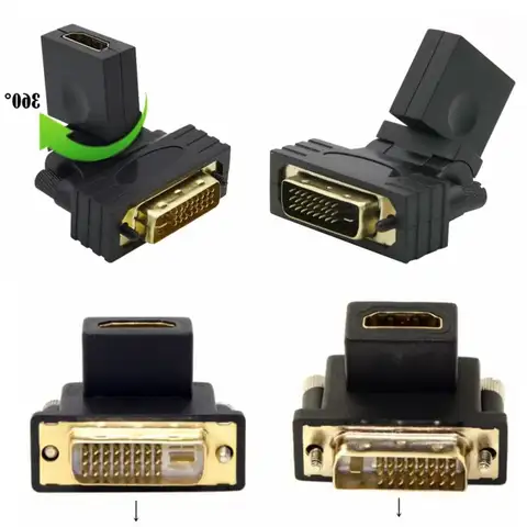 HD 1080P DVI to HDMI-Compatible Aappter Male To Female Converter for HDTV LCD DVI-D PC 90 180 Degree Rotation Connector Splitter