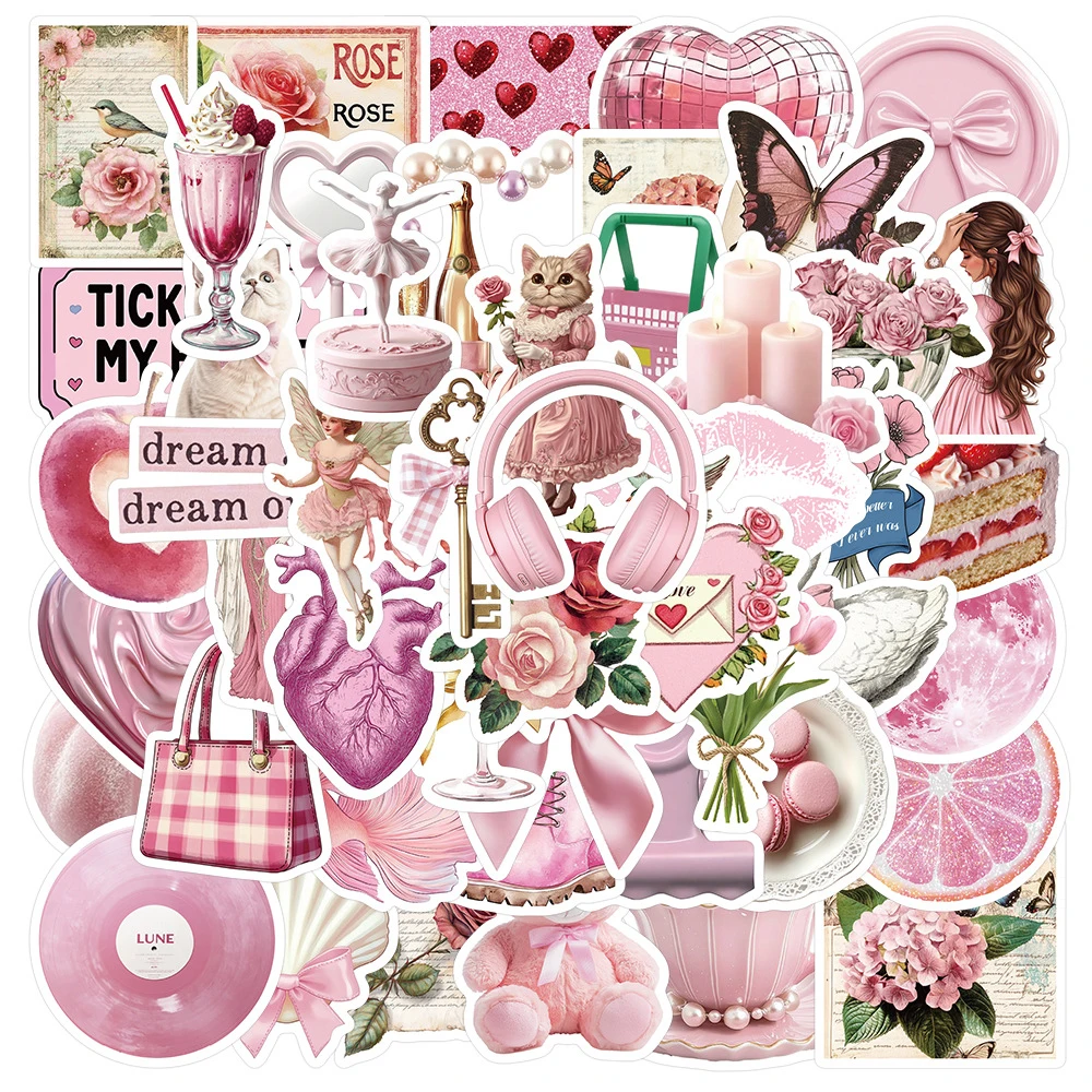 

10/30/50pcs Cute Pink Aesthetic Cartoon Stickers Vsco Beautiful Kid Decals Toy DIY Luggage Skateboard Guitar Decoration Sticker