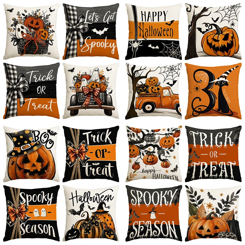 4pcs Halloween themed pillow cover, 18x18 inch printed pillowcase, home decoration sofa cushion cover (without pillow core)