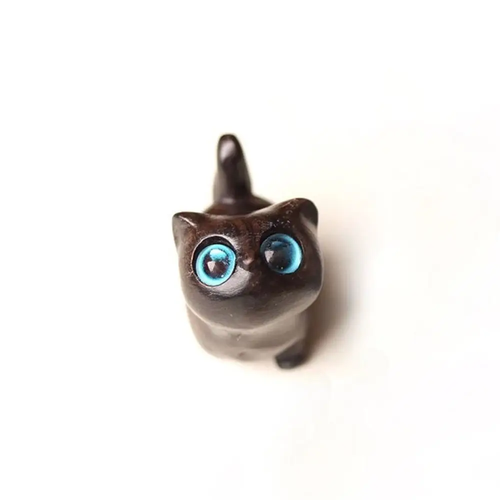 Holiday Gift Sandalwood Cat Desktop Figurine Mini Kawaii Animal Sculpture Durable Cute Wooden Carved Figurine Desk