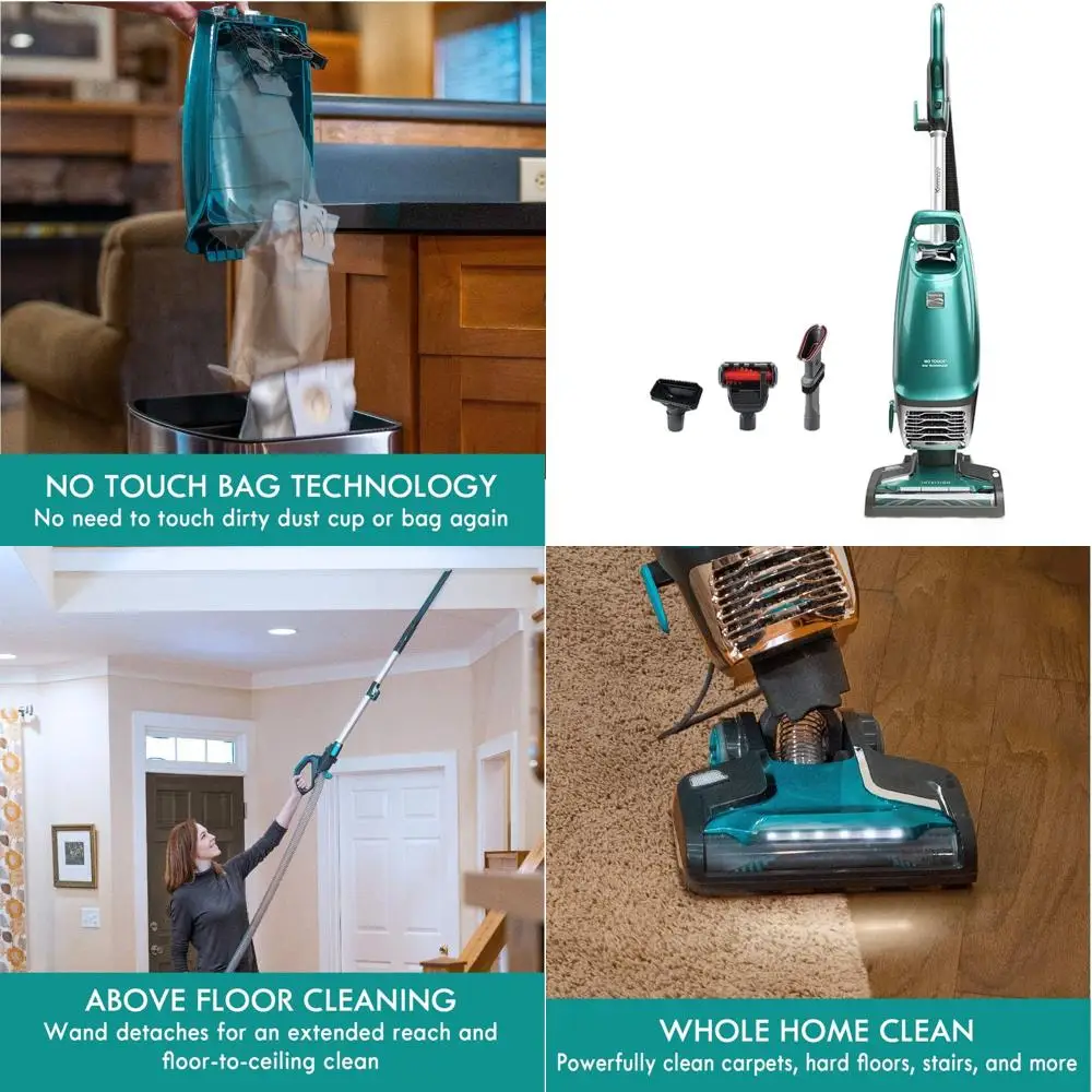 

Вертикальный пылесос с двумя моторами и HEPA-фильтром, насадка 3-в-1, идеально подходит для пола и шерсти домашних животных, 14 фунтов, зеленый