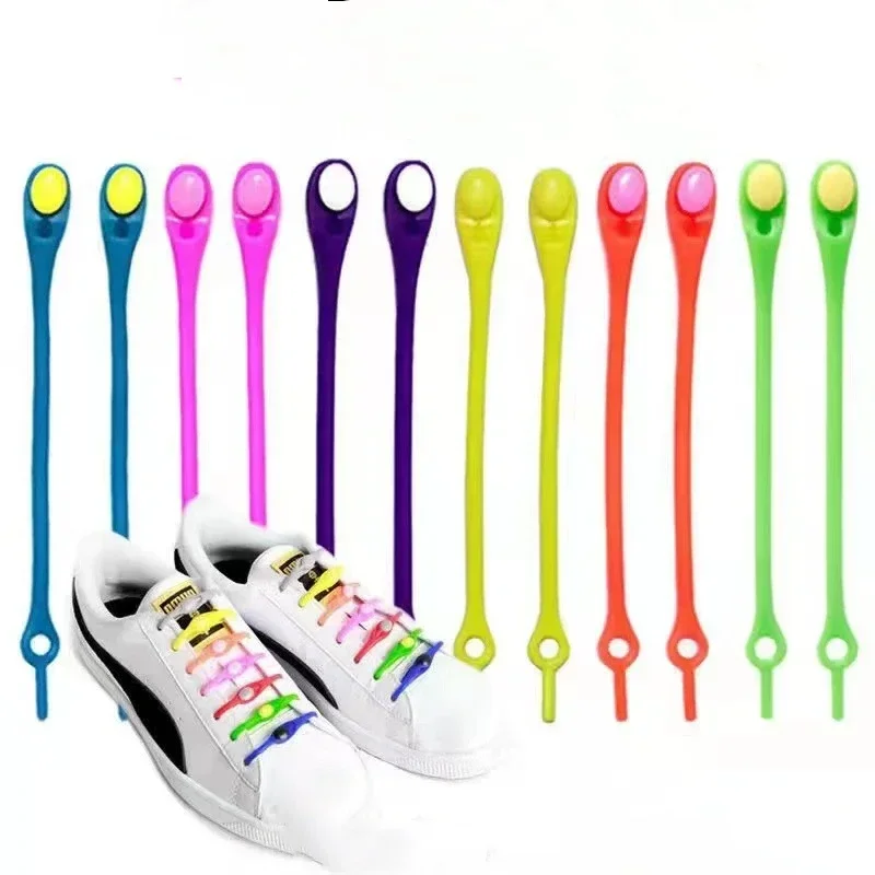 12pcs Round Elastic No Tie Shoelace Silicone Laces For Men Women All Sneakers Fit Strap Shoe Lace