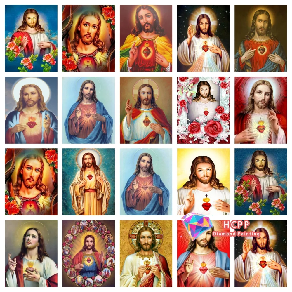 Jesus Religion Diamant-Malerei-Set Quadratische Runde Diamanten 5D DIY Kreuz-Stickerei Handgemachte Kunst Einzigartiges Exquisites Geschenk Heimdekoration