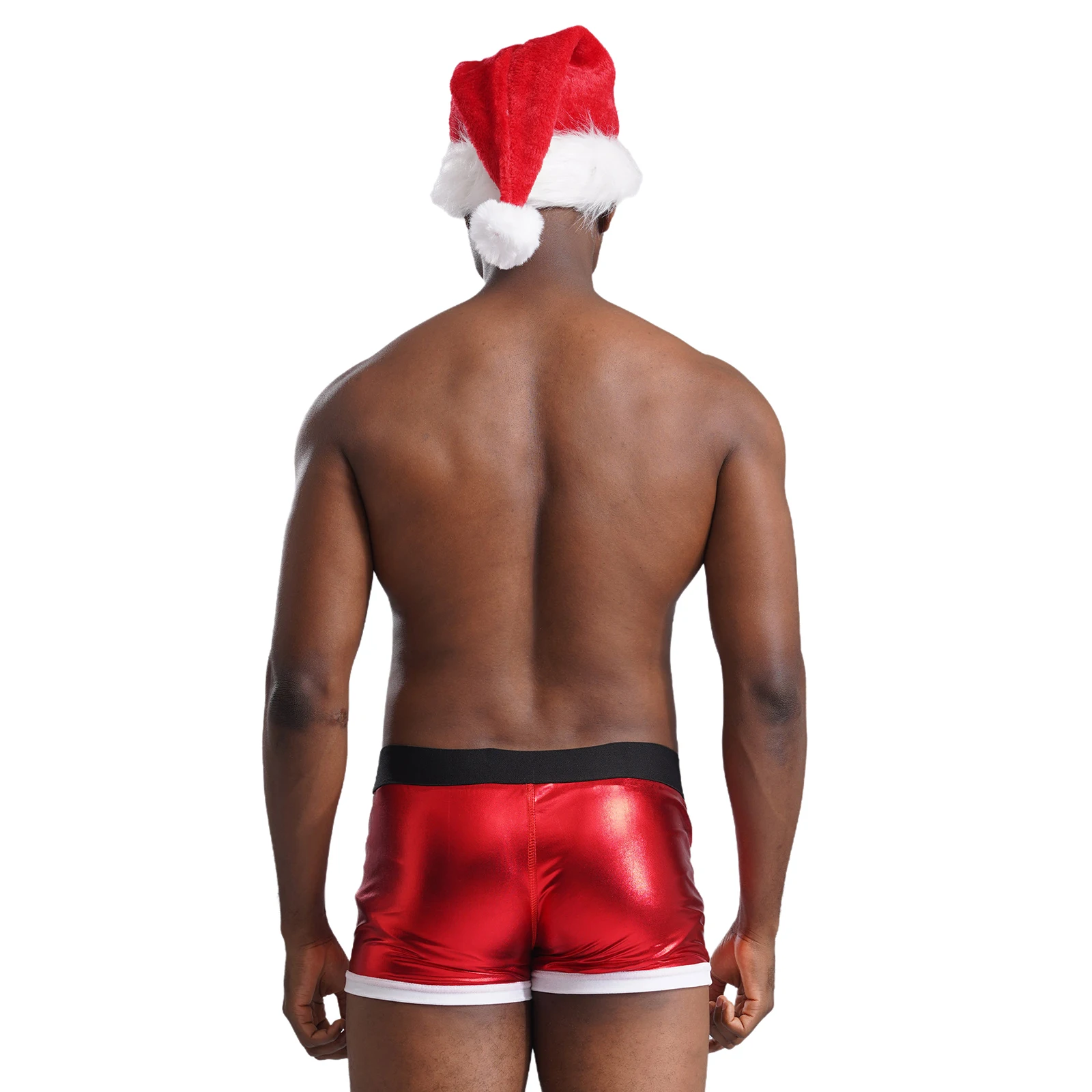 Männer Weihnachten Kostüm Sexy Dessous Set Elastischer Bund Santa Claus Boxer Briefs Shorts mit Hut Karneval Weihnachten Party Clubwear – Detail 9