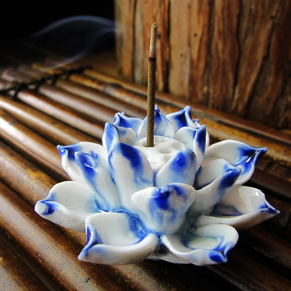 

Ceramic Lotus Incense Holder Blue Exquisite Handmade Tabletop Decoration Home Accessories Gift Desktop Decoration