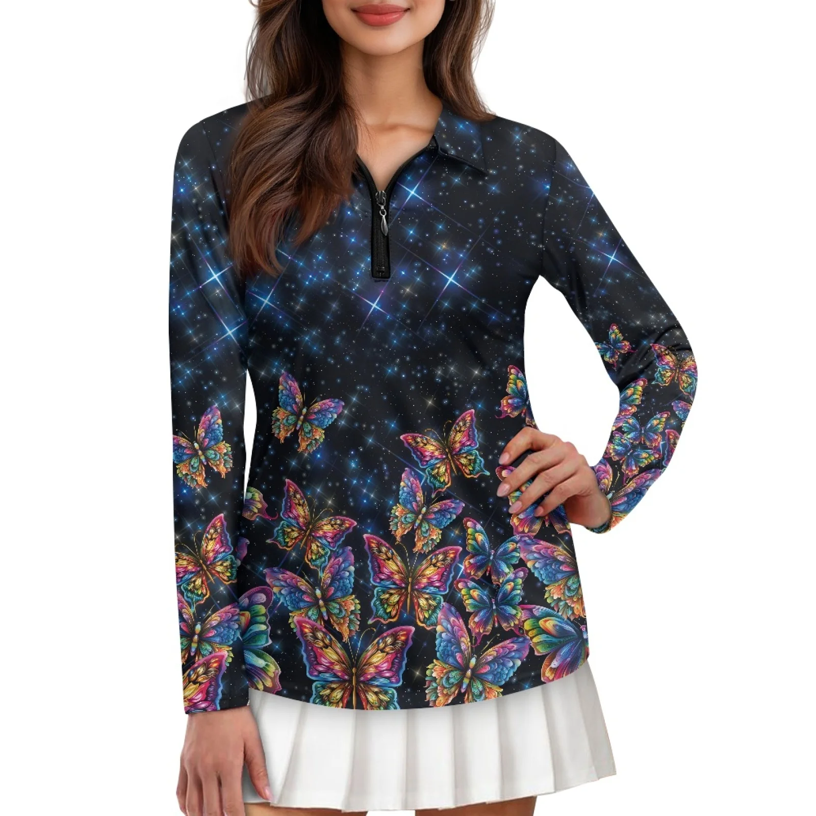 PENSTROLL Galaxy Womens Slim Fit Tennis Polo Tops Plus Size Golf Apparel Clothes for Tennis Training