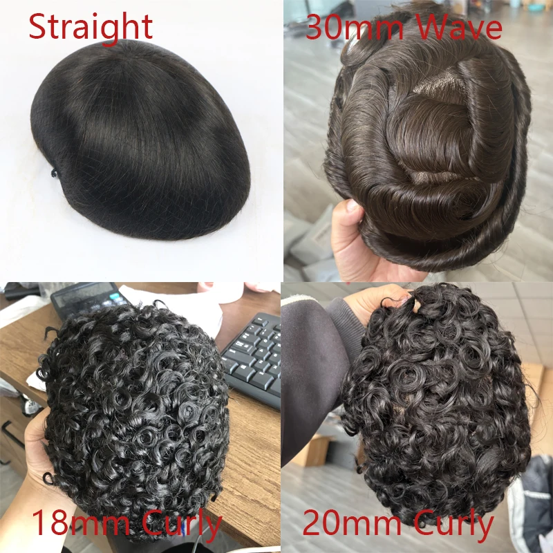 15mm/18mm/20mm Lockiges Toupet für Männer, Echthaar-Ersatzsysteme, Herren-Haarteile, Super Langlebiges Mono-Lace mit PU-Basis – Detail 9